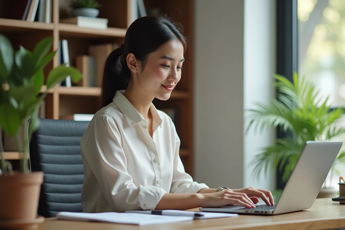 Femme professionnelle travaillant à domicile dans un bureau moderne