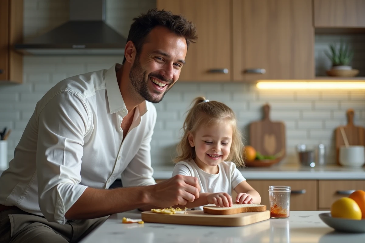 Papa et fille préparent une collation dans la cuisine